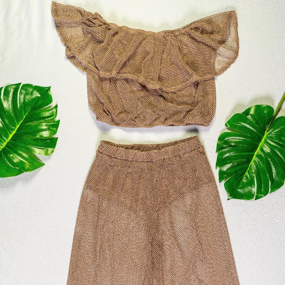 Taupe Fish Net Wide Leg Cover Up 2 Piece